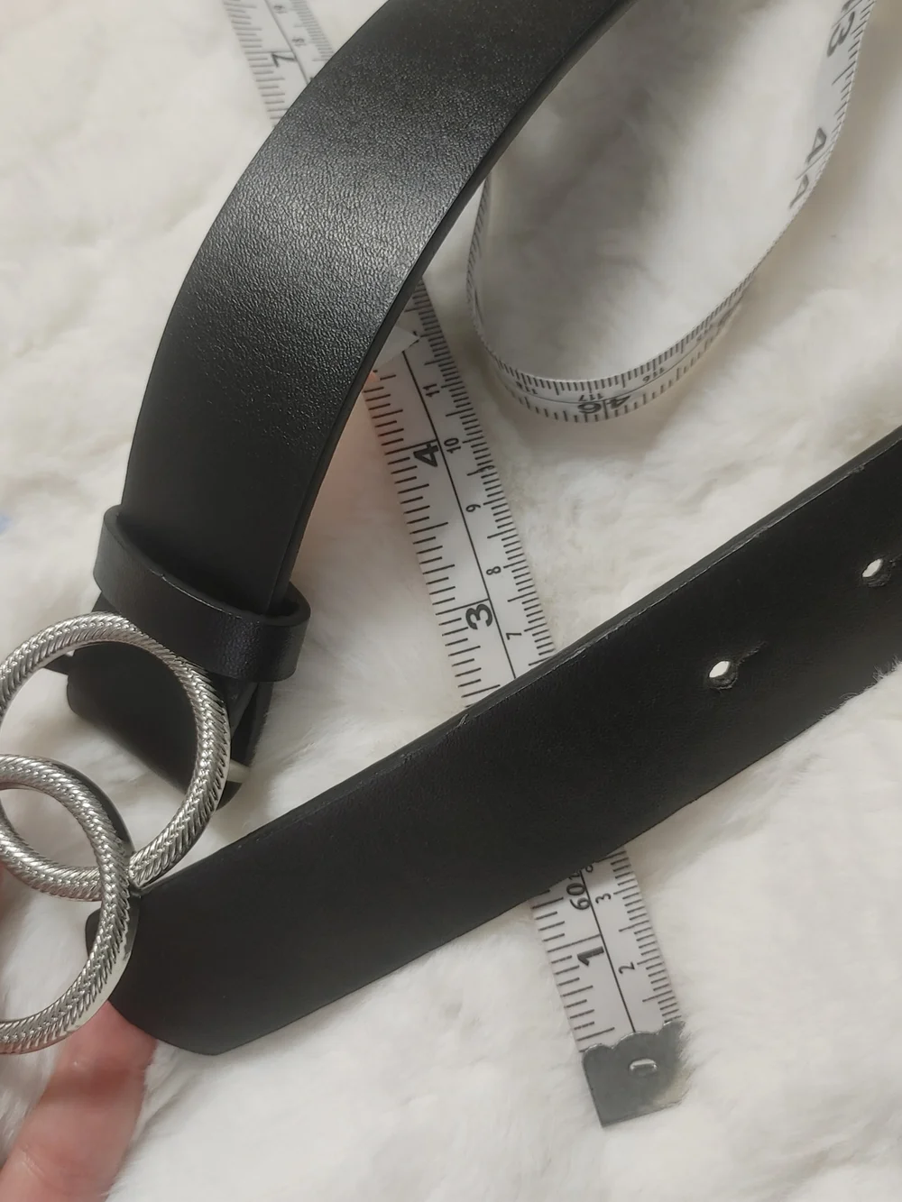BKE Black Leather Belt with Textured Silver Double Rings